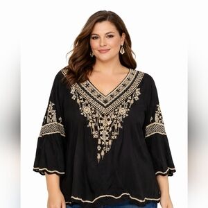 Chelsea & Theodore Black Blouse with Cream Embroidery